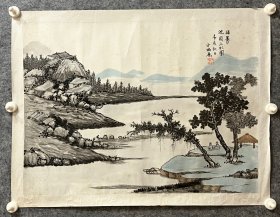 方炳燊先生手绘国画山水画 《临摹沈周山水图》52x69cm