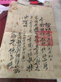 1951年 吴兴县练市区区长倪玉培给教师刘悟禅（刘祥庆）的毛笔证明书。书法精湛。