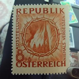 mjl34外国邮票奥地利1946年 反法西斯展览 新 散票 8-3  1枚 有背胶泛黄，软印较重压痕或指纹等情况，随机发