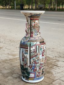 重器.精工细作满工粉彩水浒英雄人物纹螭龙双耳落地瓶一对