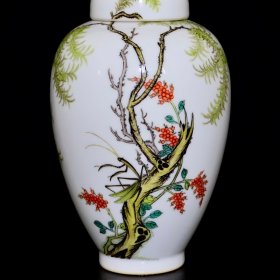 清乾隆粉彩虫草纹罐 24.5/13厘米