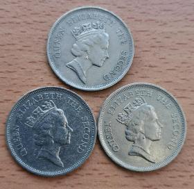 香港女皇头像壹圆硬币88-89-90年份各1枚保真