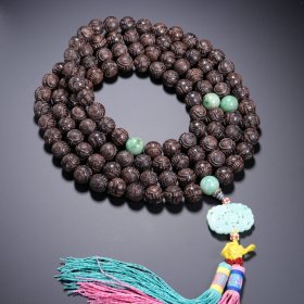 清代 沉香雕团寿纹108佛珠