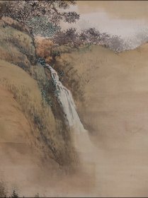 山本石莊 （1872-1944）青绿溪泉闲士图 手绘 真迹 古笔 南画 日本画 茶挂 文人茶室 挂轴 国画 文人画