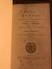 金银币及奖章考据 伦敦 1808年出版 关于希腊罗马和英格兰的金属货币及奖章的详细研究，配实物说明图。全牛皮封面封底 竹节背。是研究西方货币历史的珍贵的一手资料。兼具工具书和收藏价值。