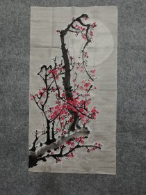旧国画软片 无款国画梅花 原稿手绘真迹（画心软片尺寸100*52厘米）