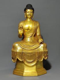 紫铜鎏金手工满工錾刻精工打造释迦摩尼佛祖供像，重25斤