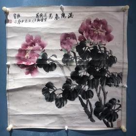 著名书画家-张玉亭先生水墨设色牡丹1幅。尺寸66cmx66cm