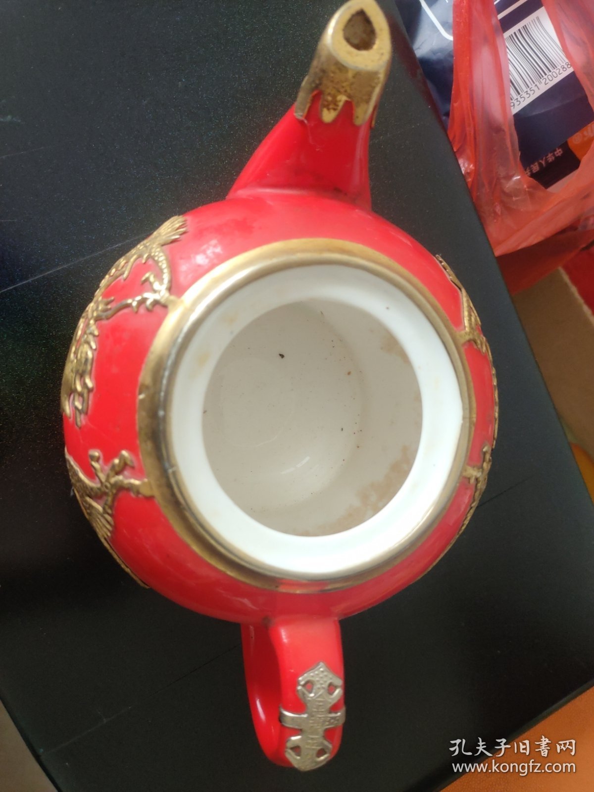 金镶玉瓷茶壶 无盖 包锡工艺 无磕碰 品相如图