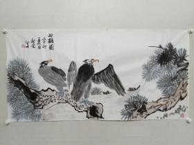 保真书画，甘肃美协会员，边新会四尺整纸花鸟画《双雄图，双赢！》，软片，68×137cm。