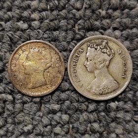 1894年香港维多利亚一毫小银币两枚