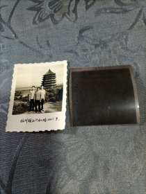 老照片 杭州钱江六和塔留影带原照底片1965年