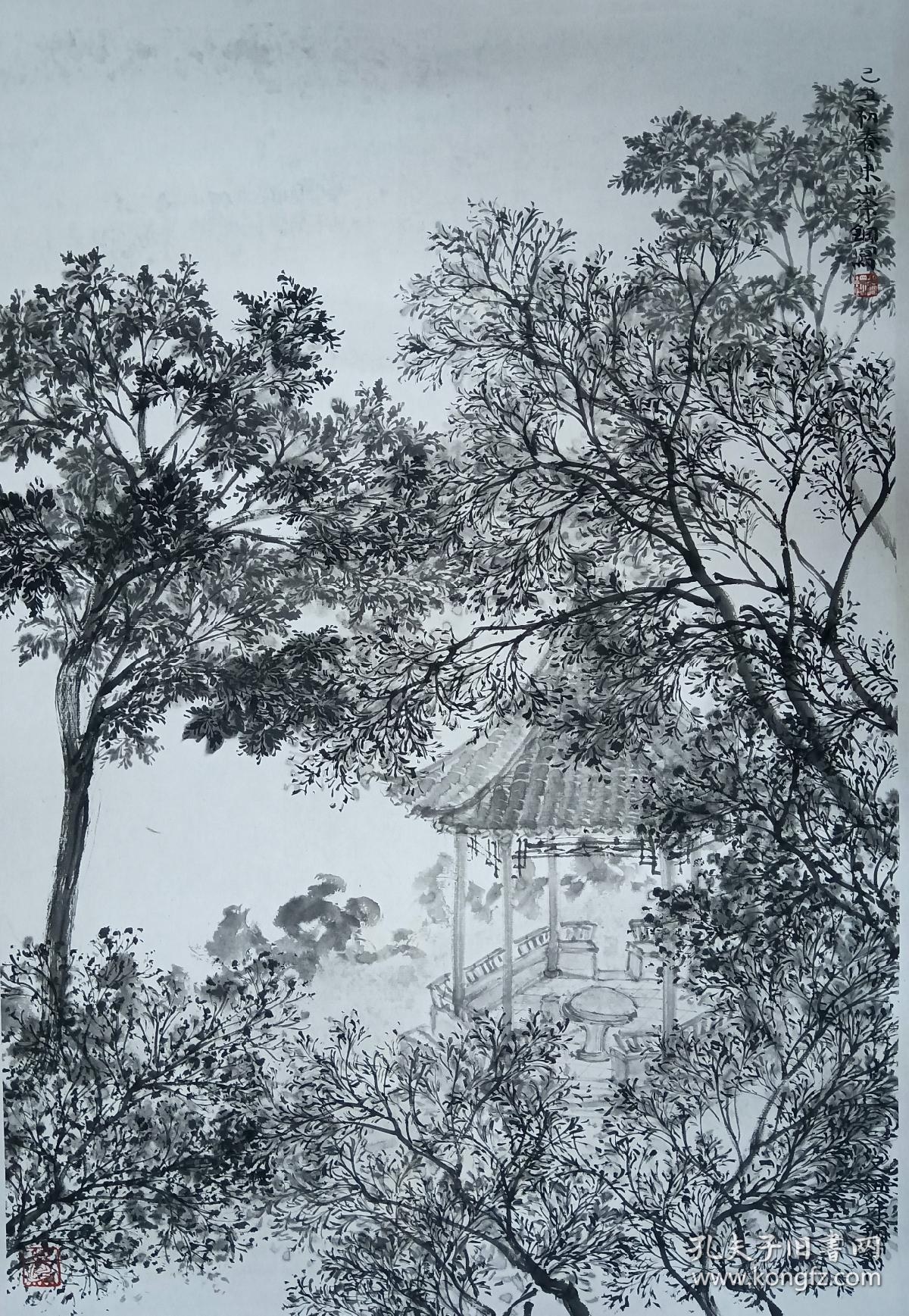 徐钢，1993年师从亚明先生学习中国画。
2002年毕业于中国美术学院国画系山水画专业，获文学学士学位。
2015年 南京艺术学院美术学博士研究生毕业，获文学博士学位，师从周京新教授。现为江苏省国画院山水研究所所长。园林山水一幅47x68.5纸本托片。保真包退。