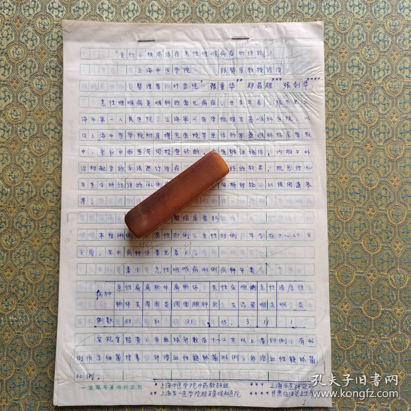 名医张赞臣教授家流出 金灯山根汤治疗急性咽喉症的经验 张赞臣手写稿 中医文献资料 共16页 包真