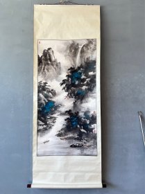 台湾省著名老画家王登益先生精品山水作品尺寸：135×68cm