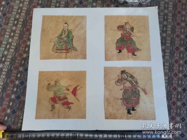 清代套色小版画 4张 色彩艳丽开门 第一幅贤士手背以反银 尺寸见图一