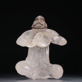 清代 水晶嵌银胡人摆件