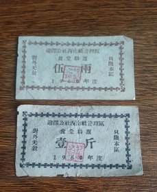 1960年太原市迎泽公社西南社管理区食堂粮票