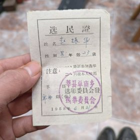 1958年选民证一张