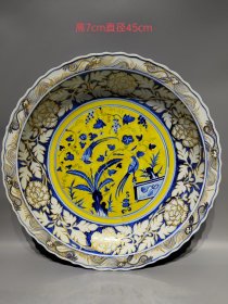 旧藏青花花鸟纹赏盘