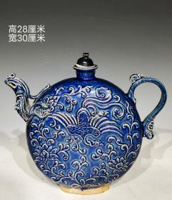 美品.精品旧藏蓝釉刻瓷凤首壶