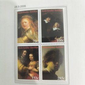 2Davo1荷属安的列斯2006年邮票 伦勃朗诞辰400周年 世界名画绘画油画 新 4全+小型张 外国邮票