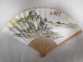 手绘9.5寸玉竹山水折扇一把01