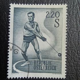 Ox0217外国邮票奥地利1967年 体育运动 掷链球 雕刻版 信销 1全 邮戳随机
