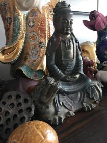 清代加彩铜佛像-可能是释加牟尼坐天狮像1