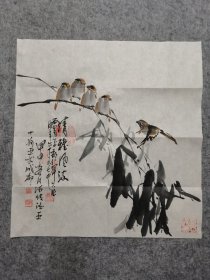 四川名家 何老 周老合作 旧国画软片 花鸟 原稿手绘真迹（画心软片尺寸53*49厘米）