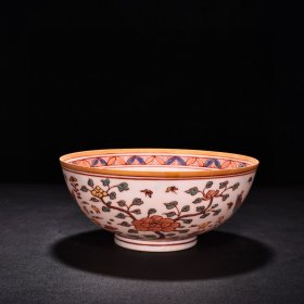 明成化五彩描金全家福鸡纹薄胎碗 高8.8厘米 宽21厘米