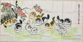 孙菊生先生．八只猫趣图（136x68）保真原作·难得的八只猫大作·取自孙老家中