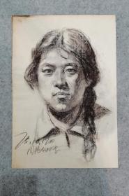 四川著名画家 川美肖老 70年代素描 辫子姑娘 原稿手绘真迹 尺寸39*27厘米