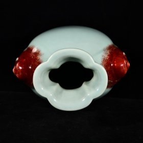 大清乾隆年制松柴烧窑变霁青霁红釉兽耳海棠尊瓶 高36.5宽18.6厘米2