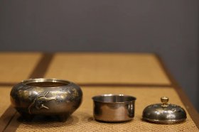 日本纯手工纯银鎏金高浮雕松鹤纹香炉