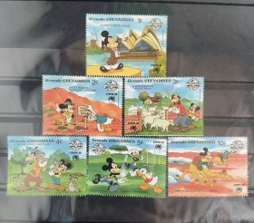 全新迪士尼邮票一套卡通邮票格林纳达邮票米奇老鼠唐老鸭古飞 1988年悉尼邮展 包邮特价！满百有礼物送！