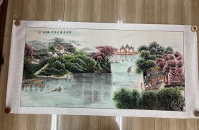 茹珍水墨山水画—客到古镇不思归