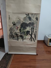 王彩国画（荷花，立轴）