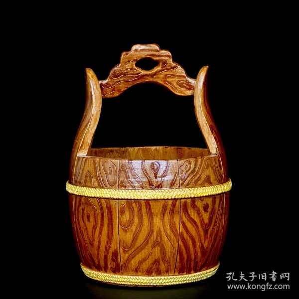 清乾隆仿生瓷木纹釉一桶天下；19x14厘米