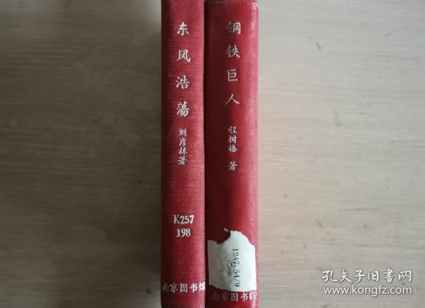 上世纪七十年代初期长篇小说《东风浩荡》《钢铁巨人》，南京图书馆装订精装本，相见图片。