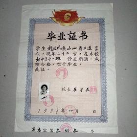 1957年毕业证书（带毛主席像）