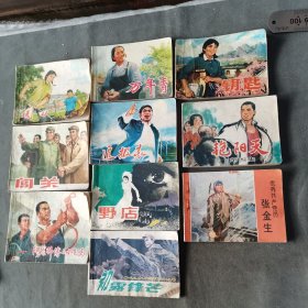 连环画 优秀共产党员张金生 初露锋芒 阿龙师傅与小飞马 野店 闯关 艳阳天 追报表 钥匙 万年青 园田 十册（品好，内页无勾画）
