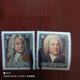 外国邮票 德国邮票西德1985年作曲家亨德尔与巴赫欧罗巴名人 2全新