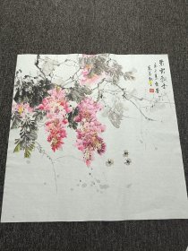 许墨国画花鸟斗方《紫藤》