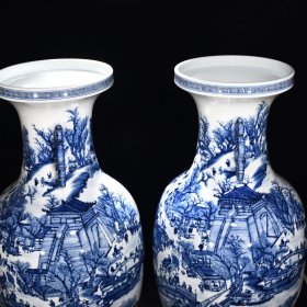 清乾隆青花清明上河图双耳瓶 高81.5厘米宽41.5