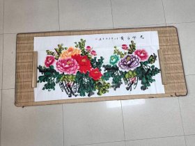 中美协会员王福生国画牡丹花开富贵手绘真迹136*68厘米