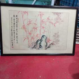 04g261/00 名人字画:国画 保真带框刘海粟门生吴*画，黄州月色照坡…………手绘 画心尺寸约45*68cm（