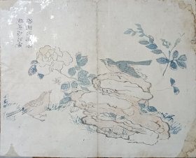 清代 五色套印 木刻 版画 花鸟 34*27cm 8成