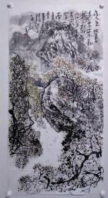 保真書畫，羅正義四尺整紙國畫山水作品一幅，尺寸:135*68（此作品為中國書畫函授大學(xué)八九十年代作品）岳陽分校