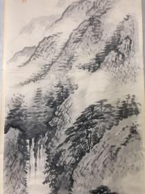 画52日本回流水墨山水软片，尺寸45×136厘米，款印如图，品相如圖老旧，手绘精品放心收藏